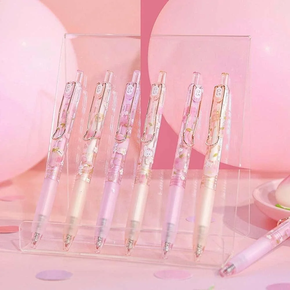 Joytop Peaches 6pc Gel Pen Set 0.5mm Black Ink Bunny‎ Kawaii Stationery